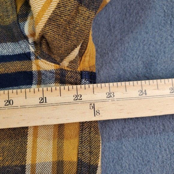 UNIQLO Men's Plaid Flannel Long Sleeve Button Up Shirt Mustard Navy Size L - Picture 5 of 7
